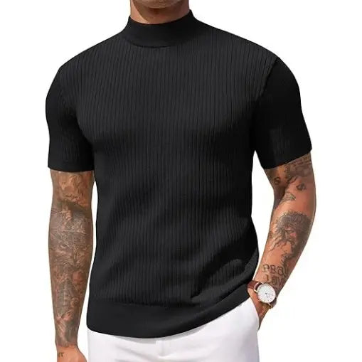 Sherlly Men's Short Sleeve Mock Turtleneck Sweater