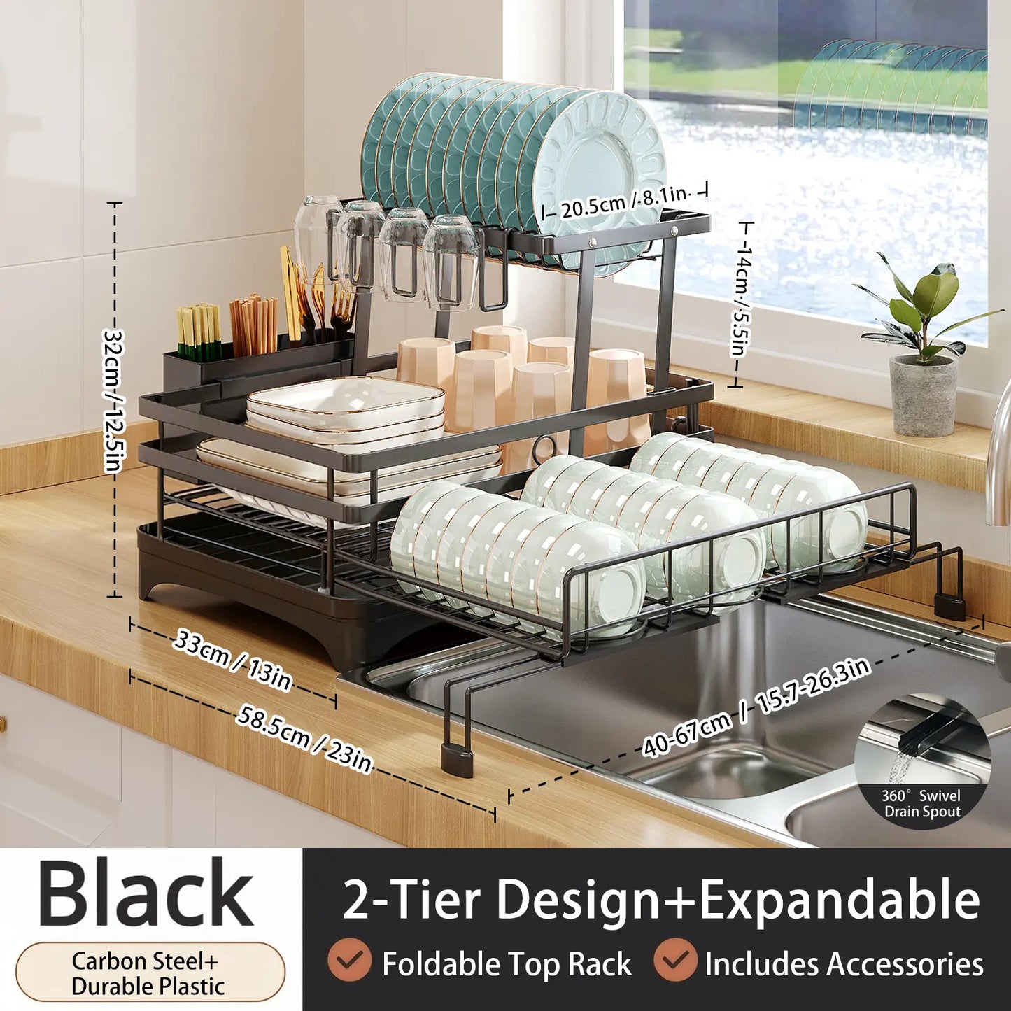 Foldable Pull-Out Dish Drying Rack - Space Saving Organizer