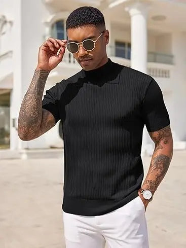 Sherlly Men's Short Sleeve Mock Turtleneck Sweater