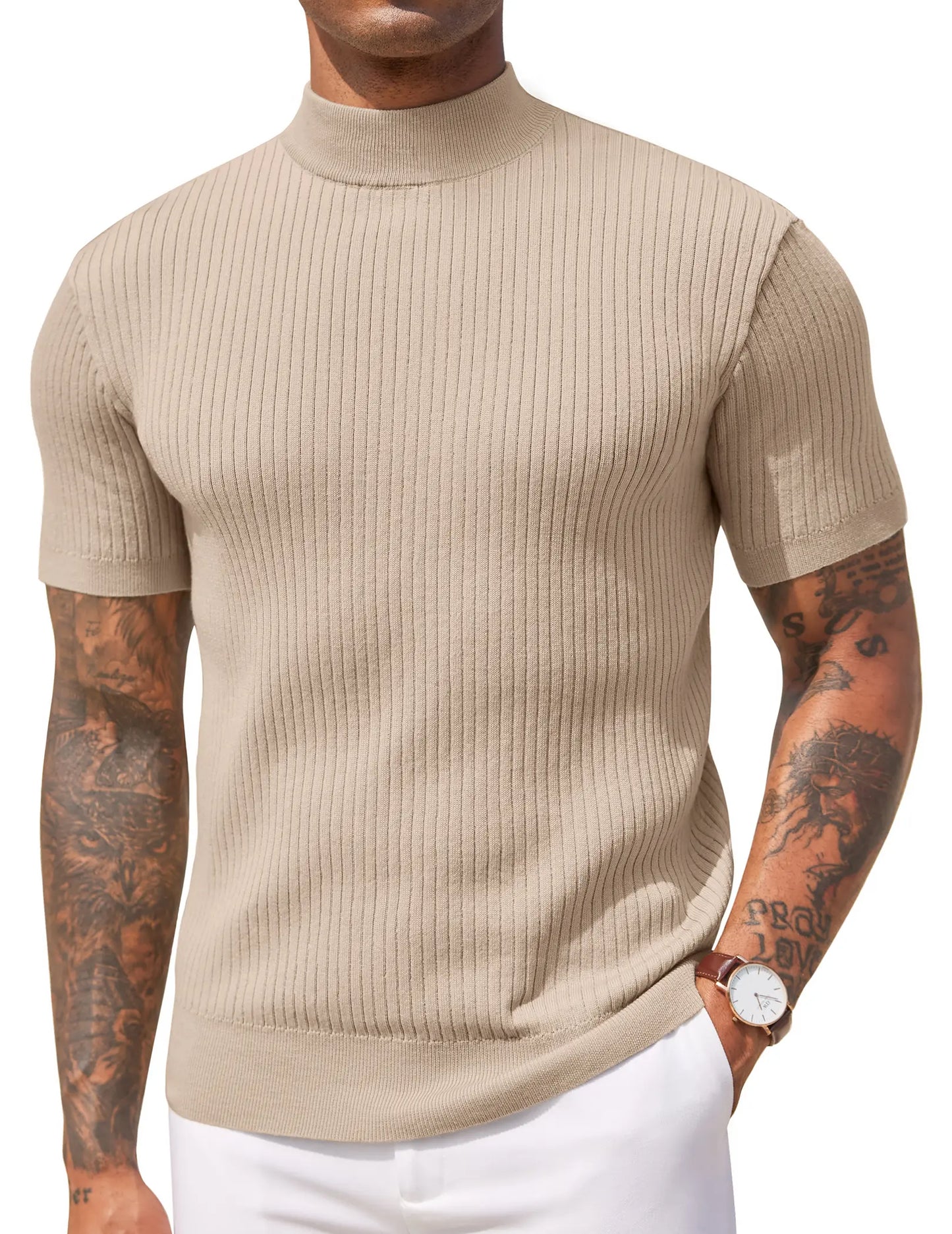 Sherlly Men's Short Sleeve Mock Turtleneck Sweater