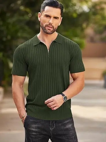 COOFANDY Men's Zipper Polo Shirt - Casual Golf T-Shirt