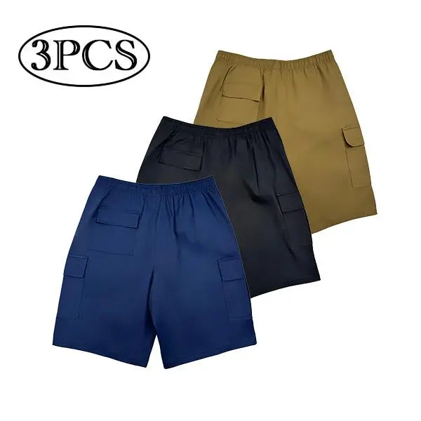 3-Piece Men's Shorts Set - Casual Brown, Black & Green