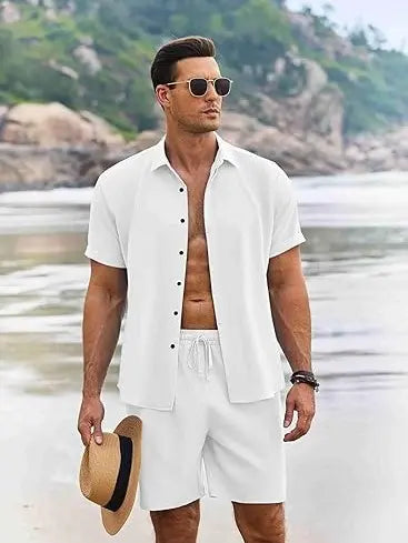 Sherlly Men's Summer Beach Outfit - Linen Shirt & Shorts Set