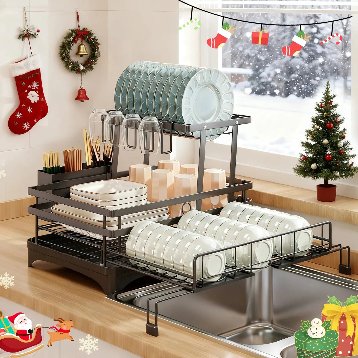 Foldable Pull-Out Dish Drying Rack - Space Saving Organizer