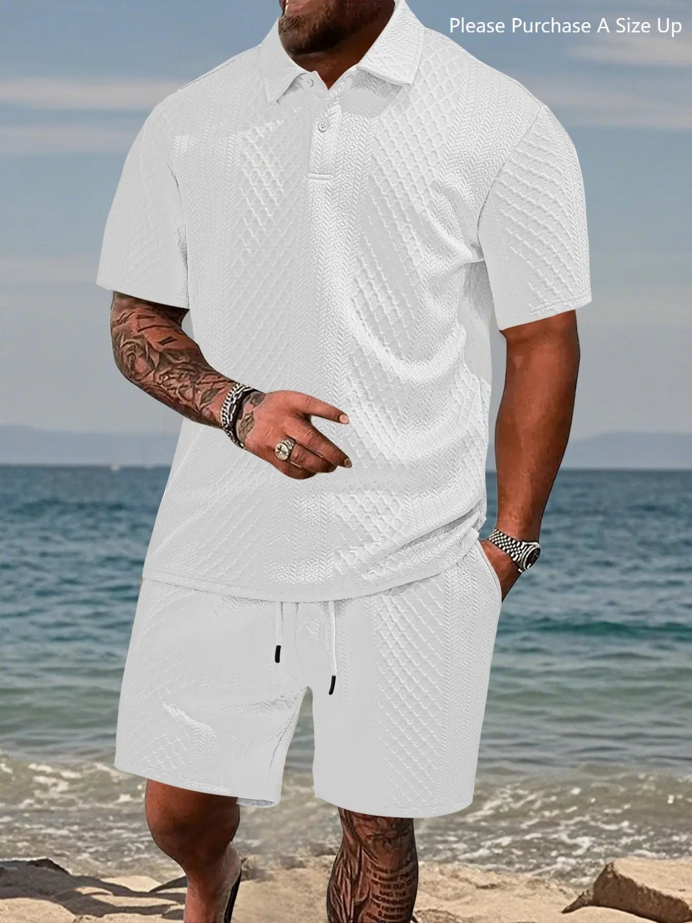 Men's Solid Polo Shirt & Drawstring Waist Shorts Set
