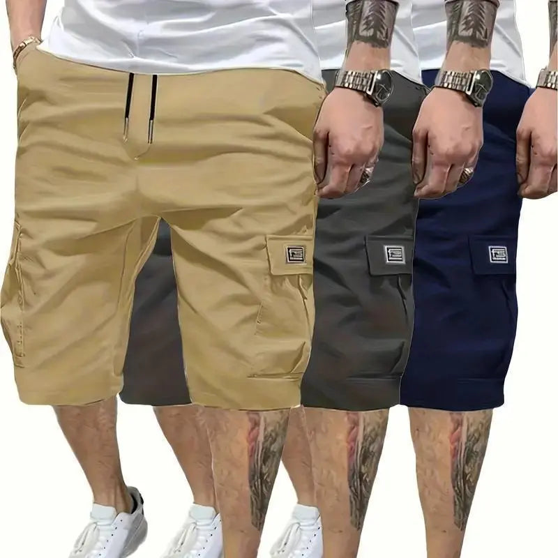 3-Piece Men's Shorts Set - Casual Brown, Black & Green