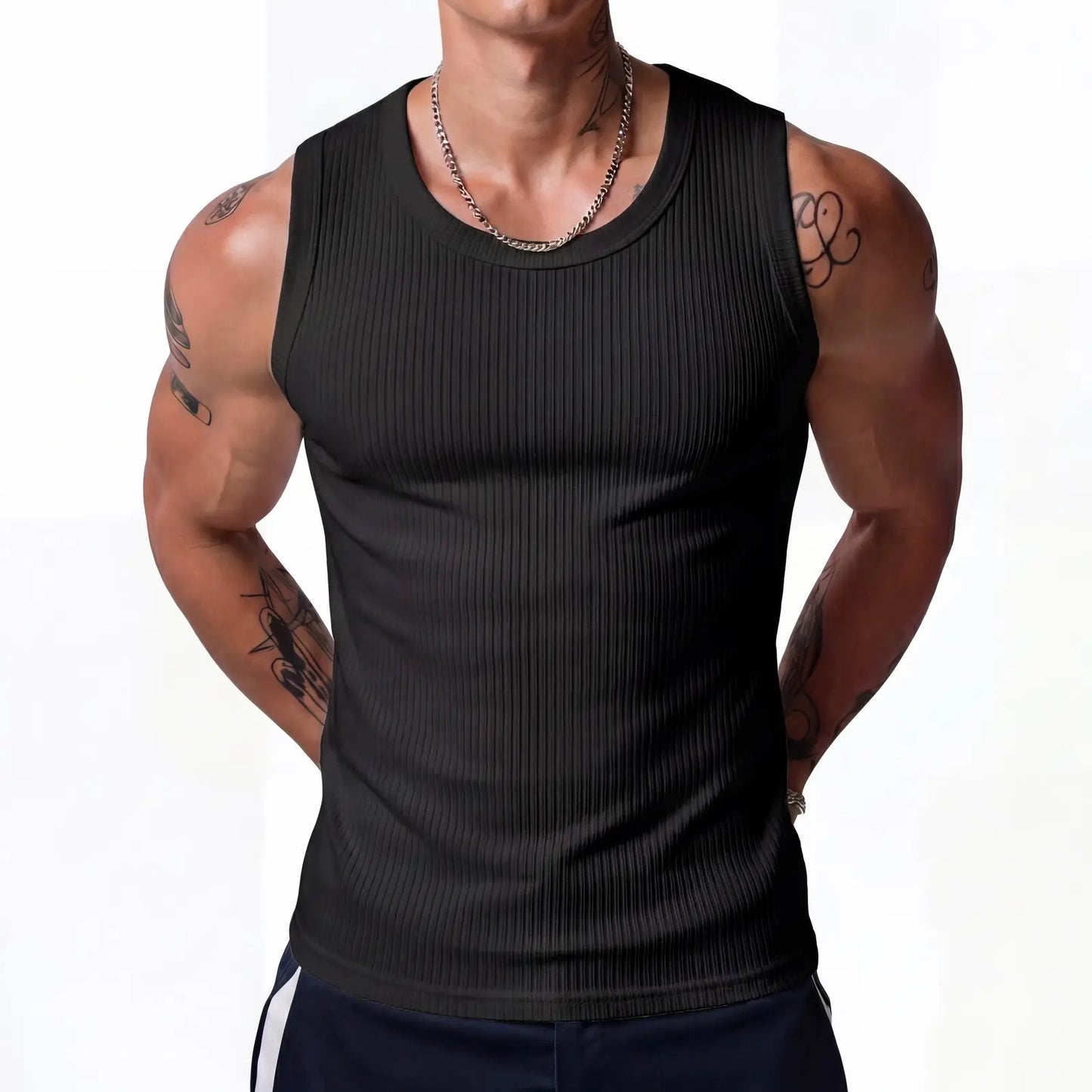 Sherlly Men's Wide Strap Ribbed Tank Top for Gym & Casual