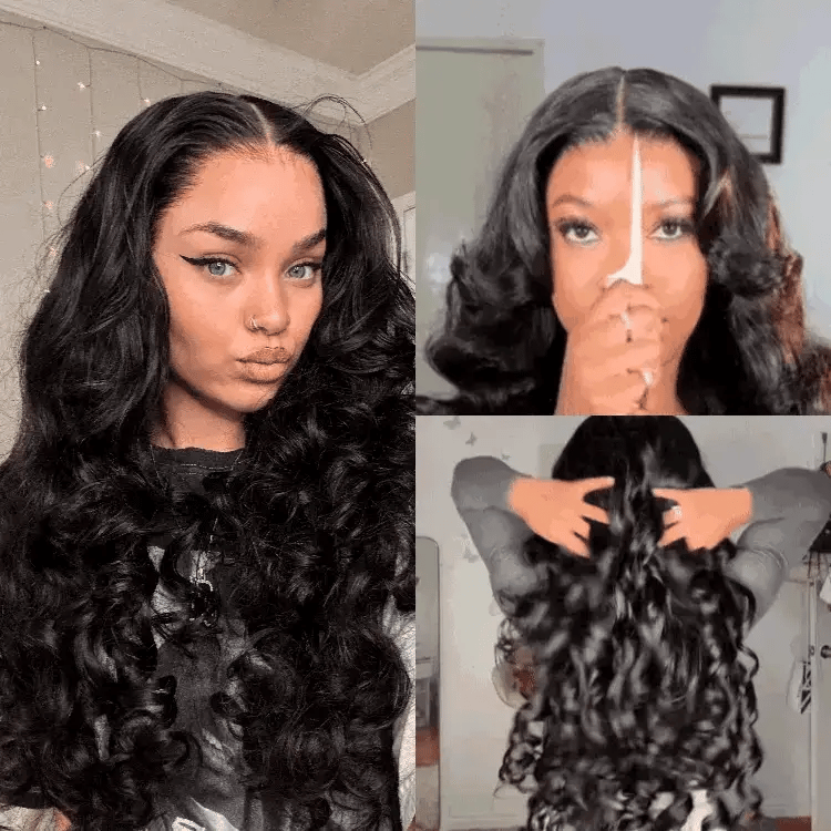 Sherlly Hair 13x4 Lace Loose Body Wave Human Hair Wigs Ocean Wave Lace Front Wigs with Curtain Bangs Full 300% Density