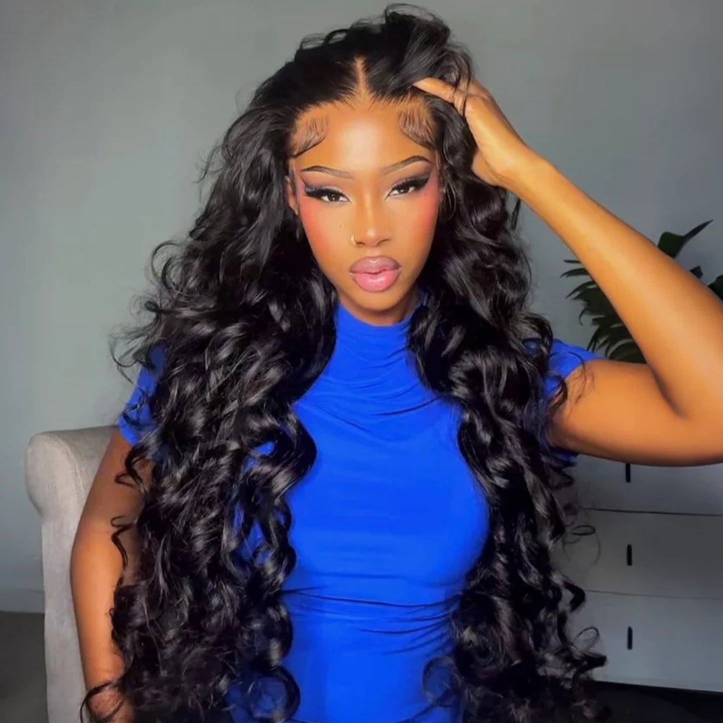 Sherlly Hair 13x4 Lace Loose Body Wave Human Hair Wigs Ocean Wave Lace Front Wigs with Curtain Bangs Full 300% Density