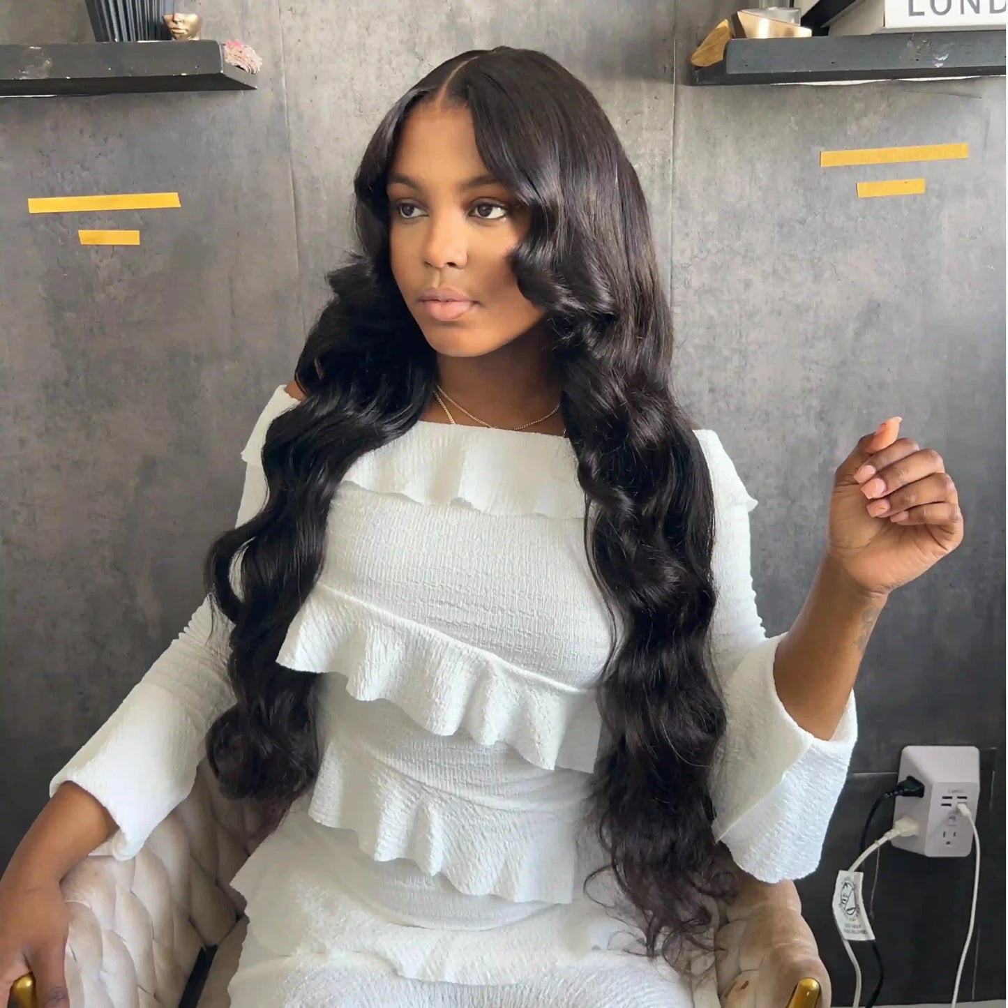 Sherlly Hair 13x4 Lace Loose Body Wave Human Hair Wigs Ocean Wave Lace Front Wigs with Curtain Bangs Full 300% Density